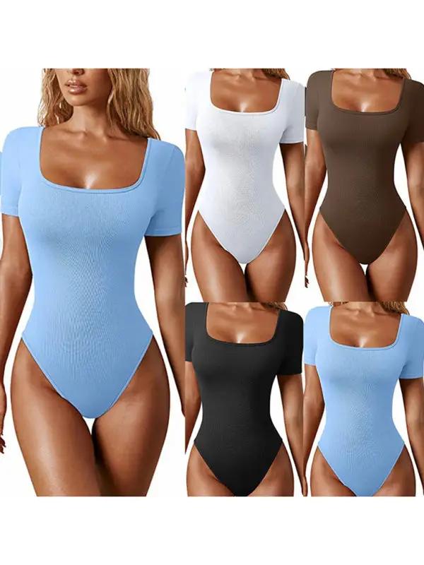 Variety of square collar bodysuits in multiple colors