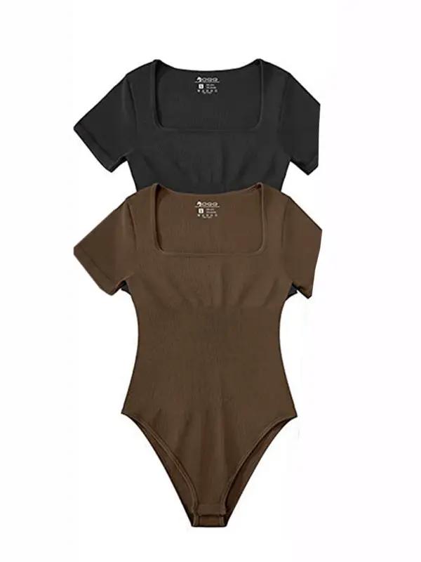 Black and brown square collar bodysuits