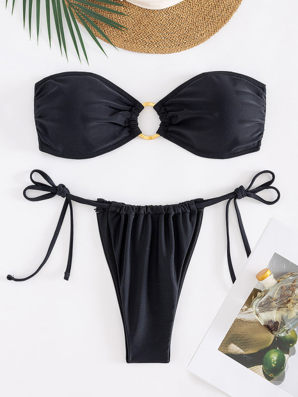 Nouveau Maillot de bain fendu de couleur unie bustier tubulaire bikini sexy