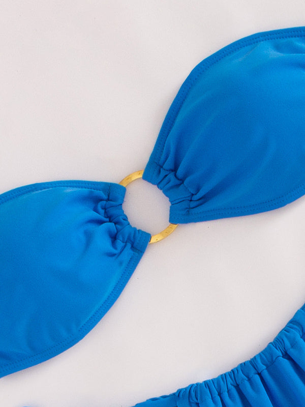 Nouveau Maillot de bain fendu de couleur unie bustier tubulaire bikini sexy