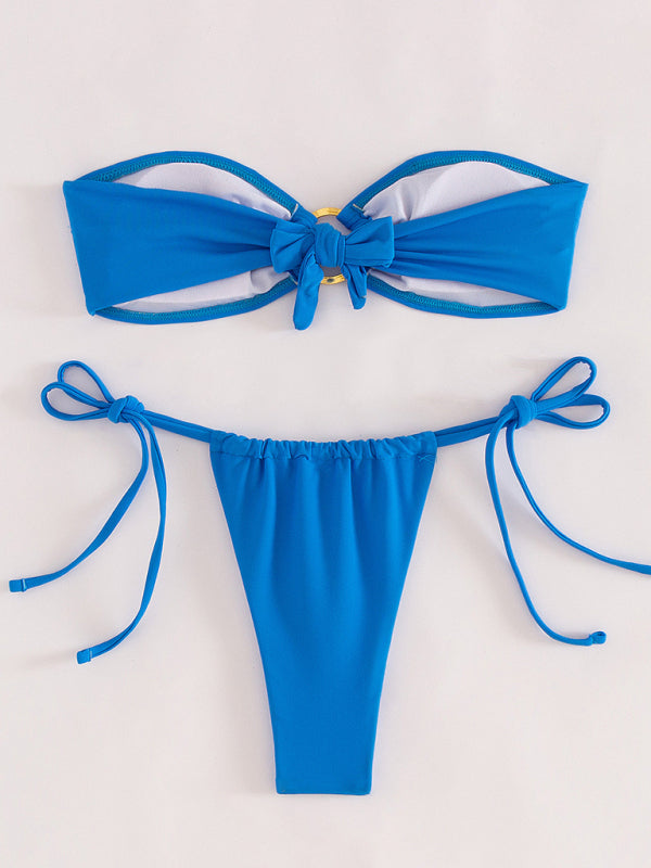 Nouveau Maillot de bain fendu de couleur unie bustier tubulaire bikini sexy
