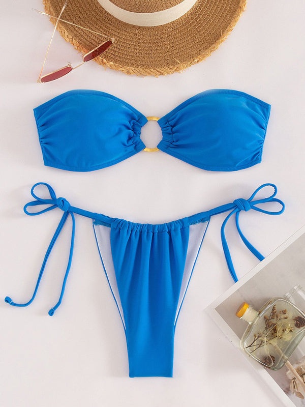 Nouveau Maillot de bain fendu de couleur unie bustier tubulaire bikini sexy
