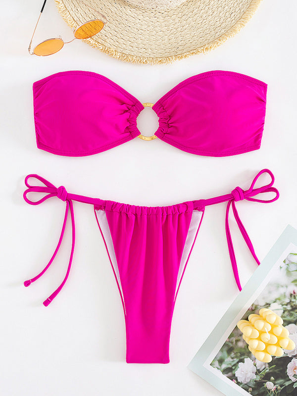 Nouveau Maillot de bain fendu de couleur unie bustier tubulaire bikini sexy
