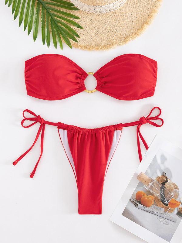 Neuer einfarbiger, geteilter Badeanzug mit Tube-Top und sexy Bikini