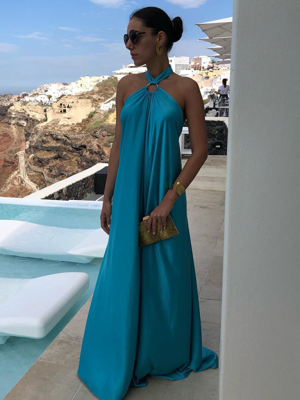 Sexy Damen-Satin-Hosenträgerkleid mit weitem Rock