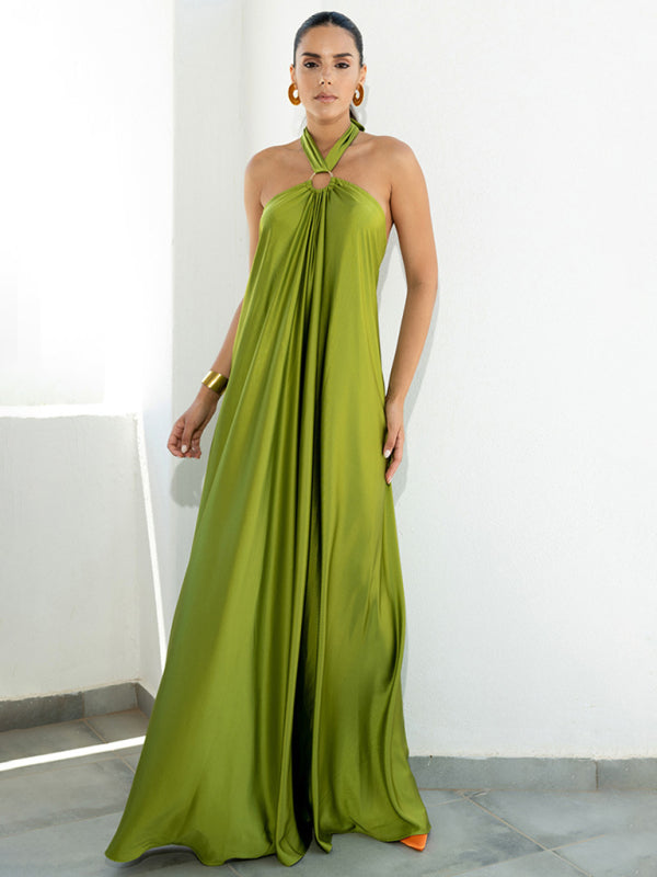 Sexy Damen-Satin-Hosenträgerkleid mit weitem Rock