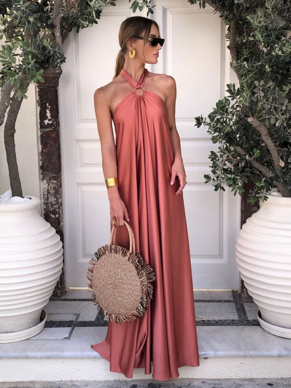 Sexy Damen-Satin-Hosenträgerkleid mit weitem Rock