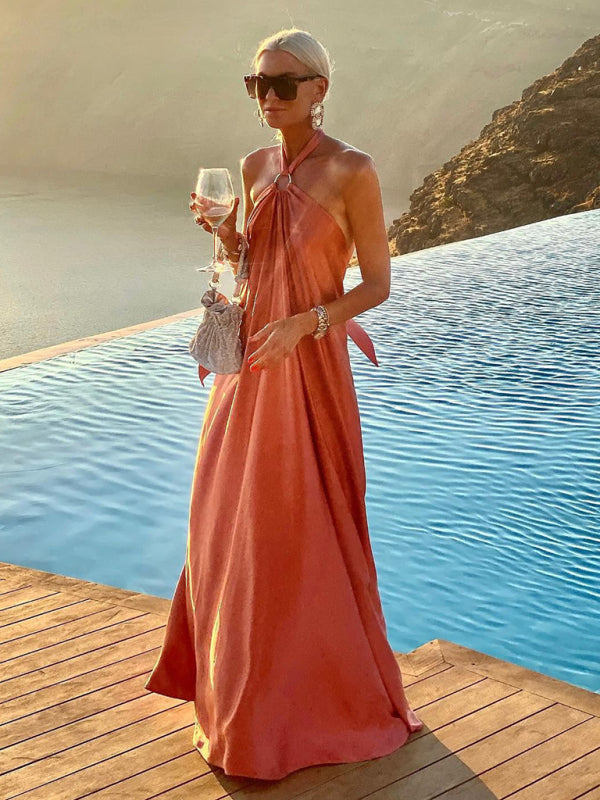 Sexy Damen-Satin-Hosenträgerkleid mit weitem Rock