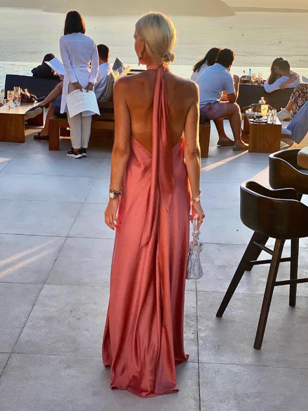 Sexy Damen-Satin-Hosenträgerkleid mit weitem Rock