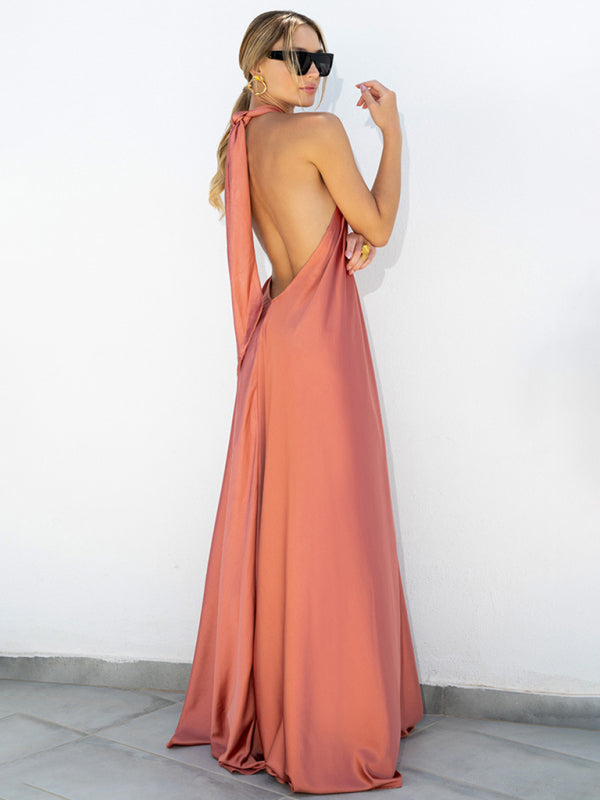 Sexy Damen-Satin-Hosenträgerkleid mit weitem Rock