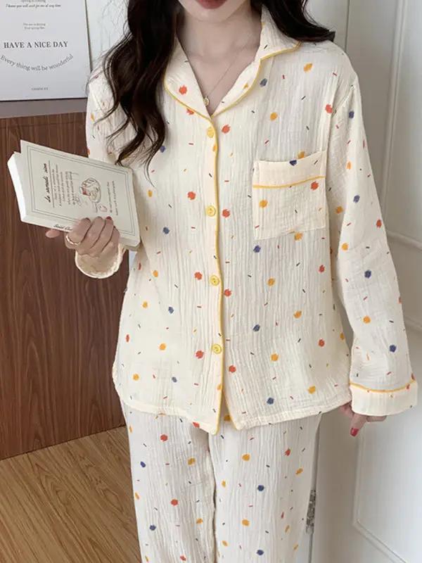 Colorful dot print cotton gauze pajamas with book