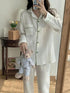 Plain white cotton gauze pajamas with teddy bear