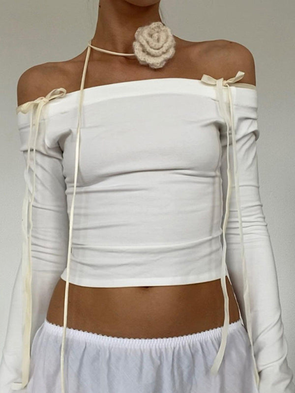 Neues, sexy, einschultriges, schnürbares, schmal geschnittenes, vielseitiges Langarm-Top für Damen