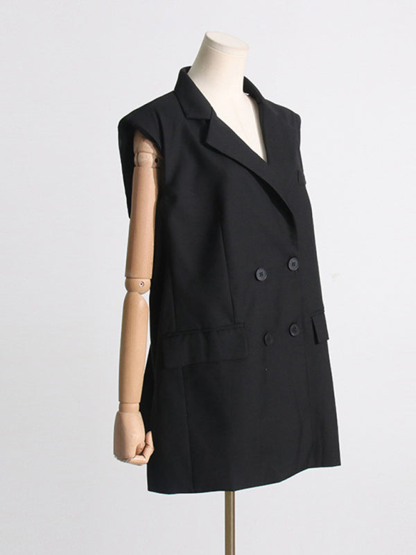 New French niche style suit collar sleeveless straight backless waist bow stitching dress