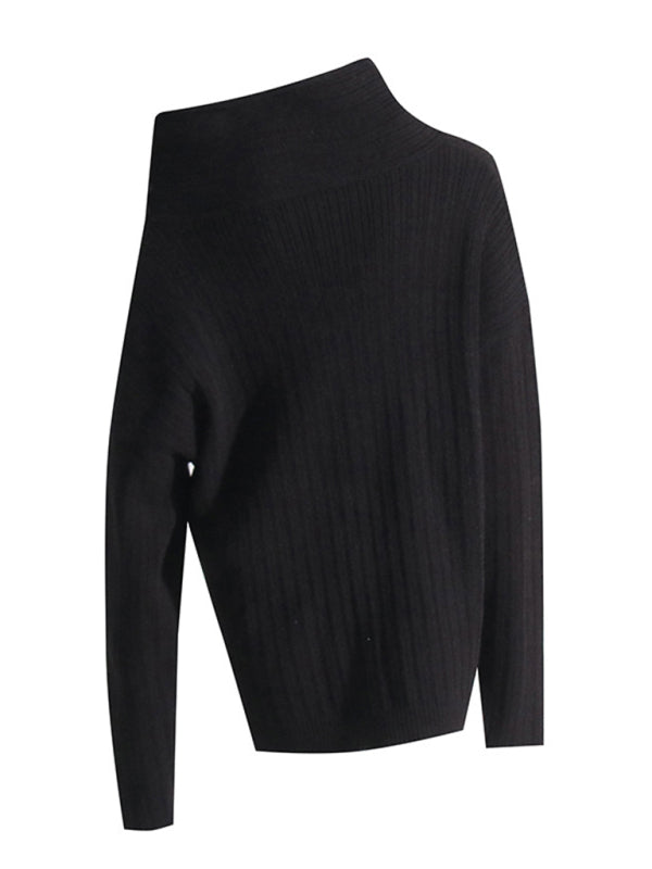Pull tricoté ample à manches longues, nouveau style, col une ligne, pull sexy et décontracté