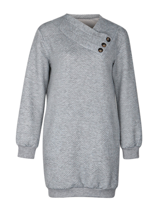 Neues langärmliges, einfarbiges Sweatshirt-Kleid für Damen