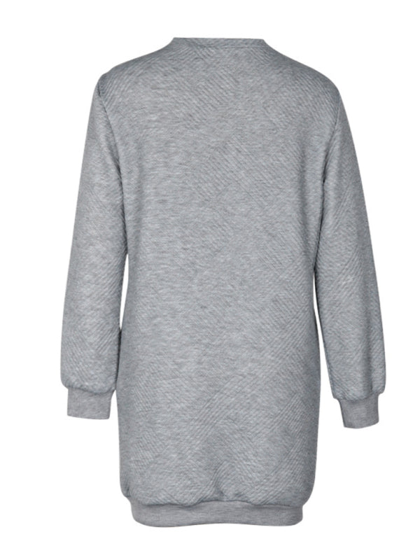 Neues langärmliges, einfarbiges Sweatshirt-Kleid für Damen