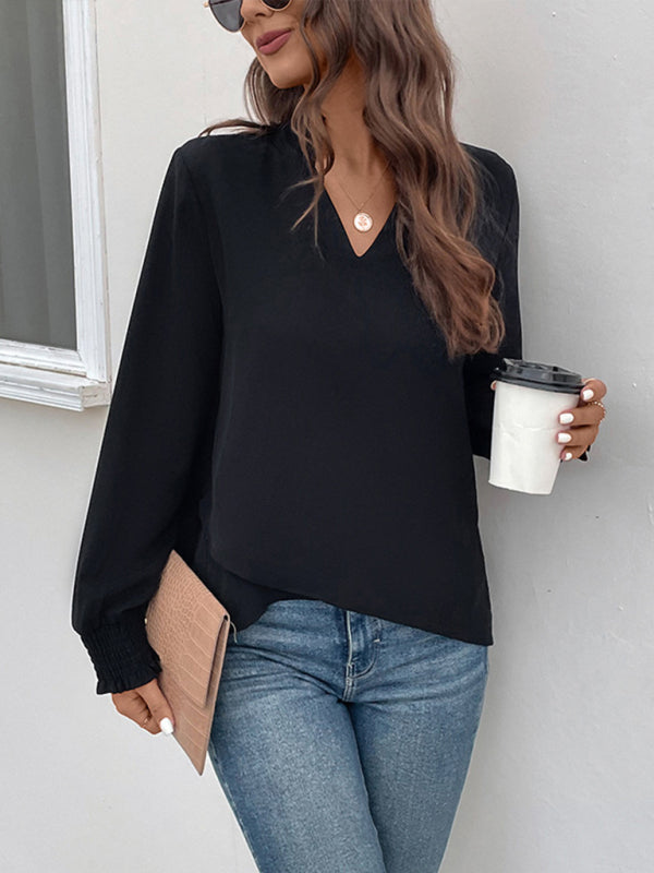 V-neck elegant loose fit women&