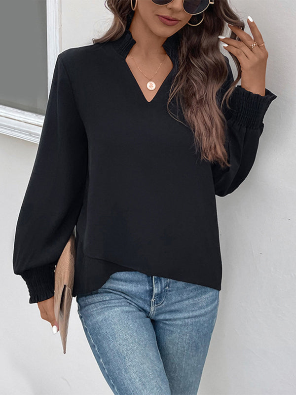 V-neck elegant loose fit women&