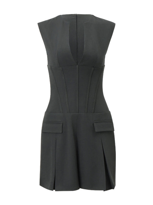 Damen neues sexy Retro-Taillen-schlankes Faltenkleid