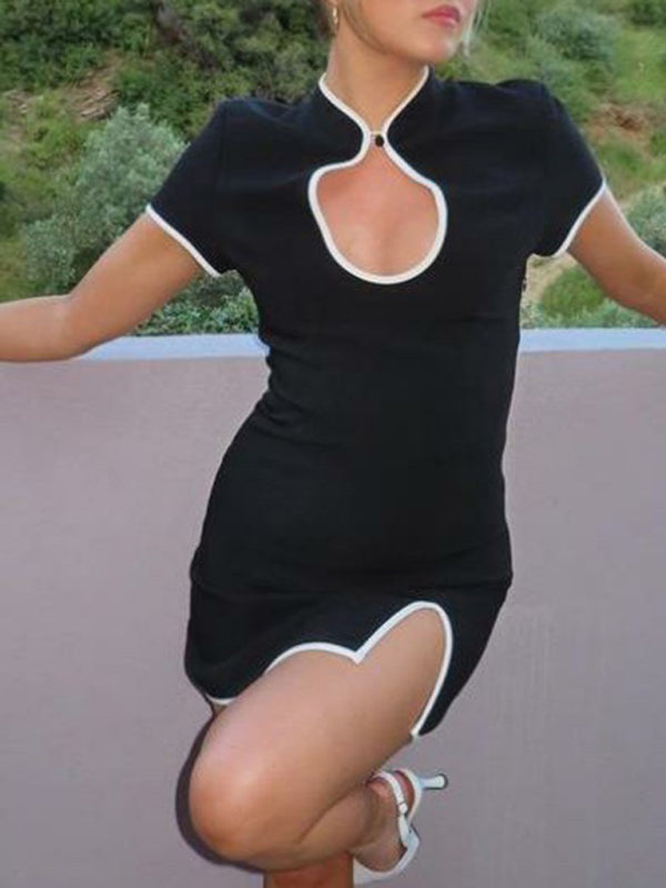New retro waist slim fit slit hip wrap dress
