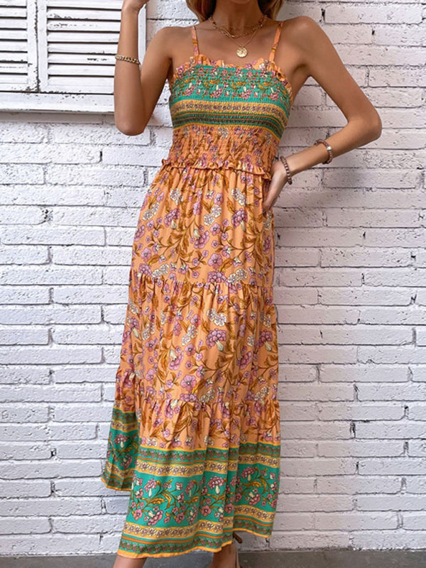 Robe bohème à imprimé floral pour femmes, tenue de vacances décontractée, à bretelles, nouvelle collection