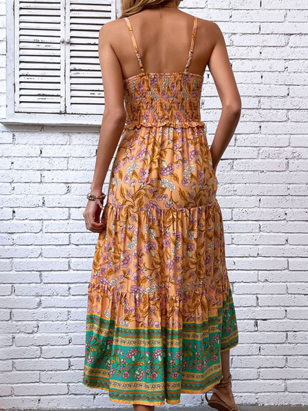 Robe bohème à imprimé floral pour femmes, tenue de vacances décontractée, à bretelles, nouvelle collection