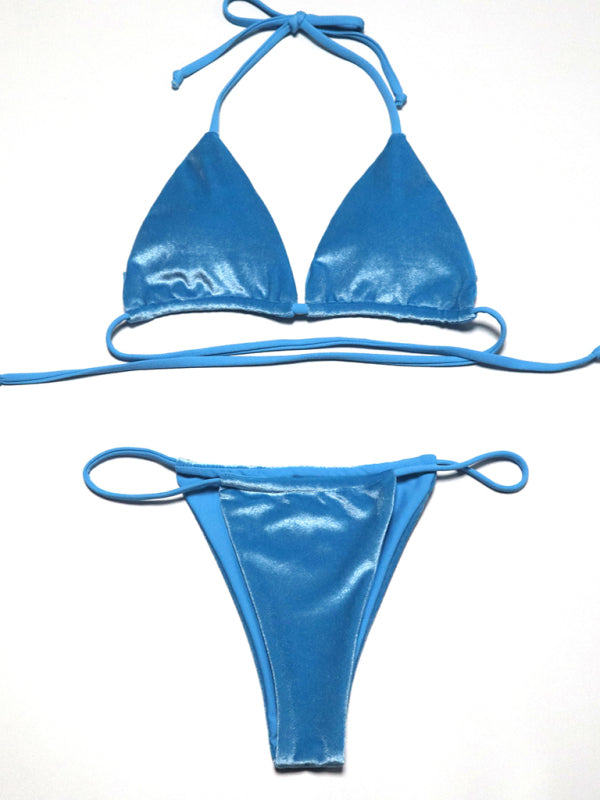 Maillot de bain bikini femme velours doré couleur unie