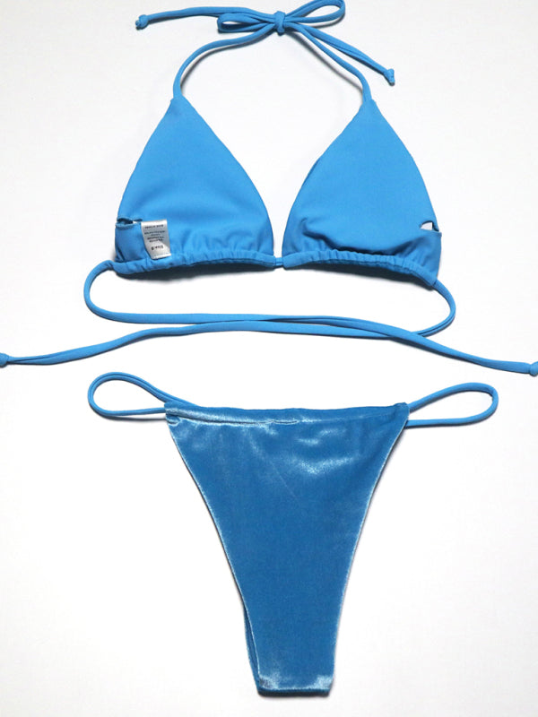 Maillot de bain bikini femme velours doré couleur unie