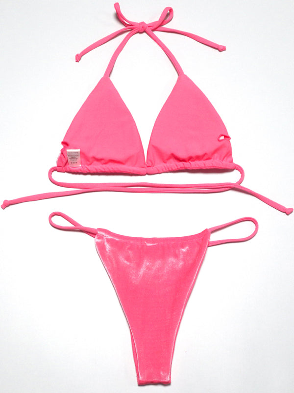 Maillot de bain bikini femme velours doré couleur unie
