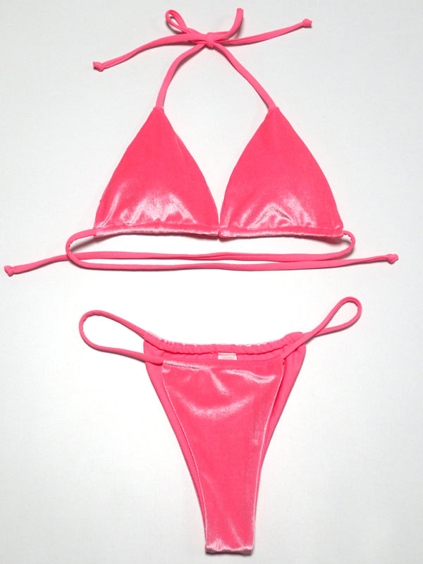 Maillot de bain bikini femme velours doré couleur unie