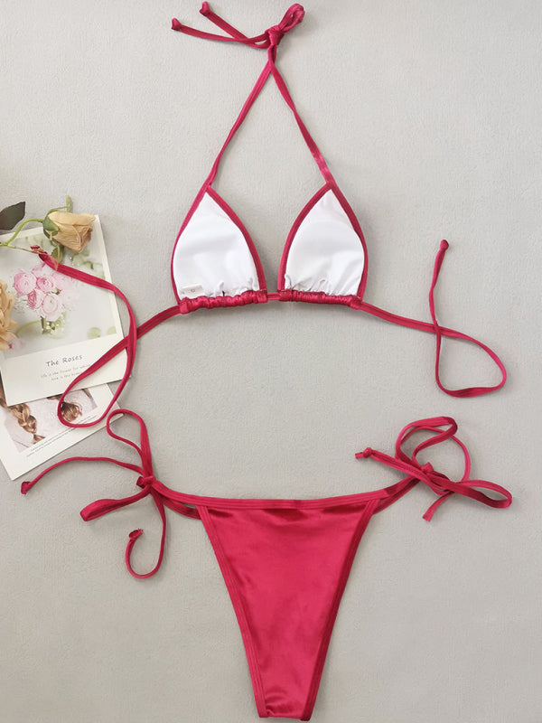Bikini à bretelles sexy et élégant en velours doré pour femme