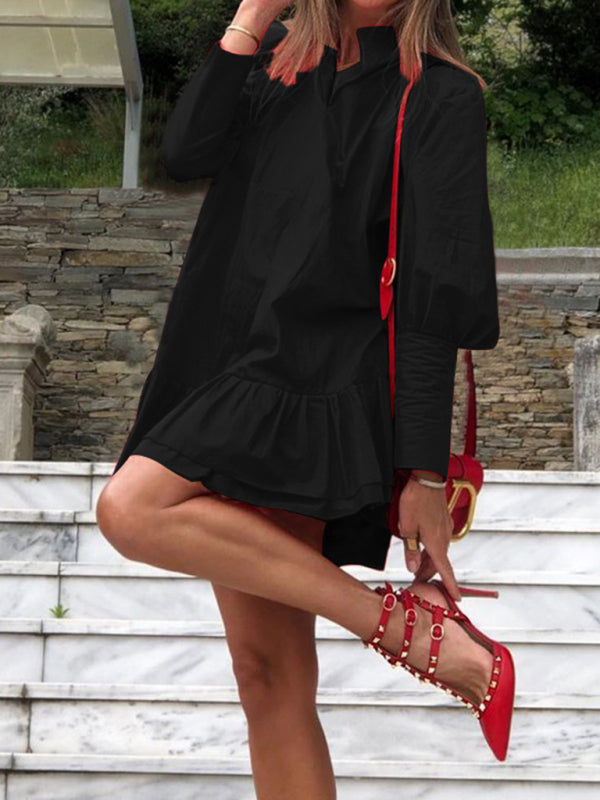 Lockeres, modisches und einfaches einfarbiges Damenkleid
