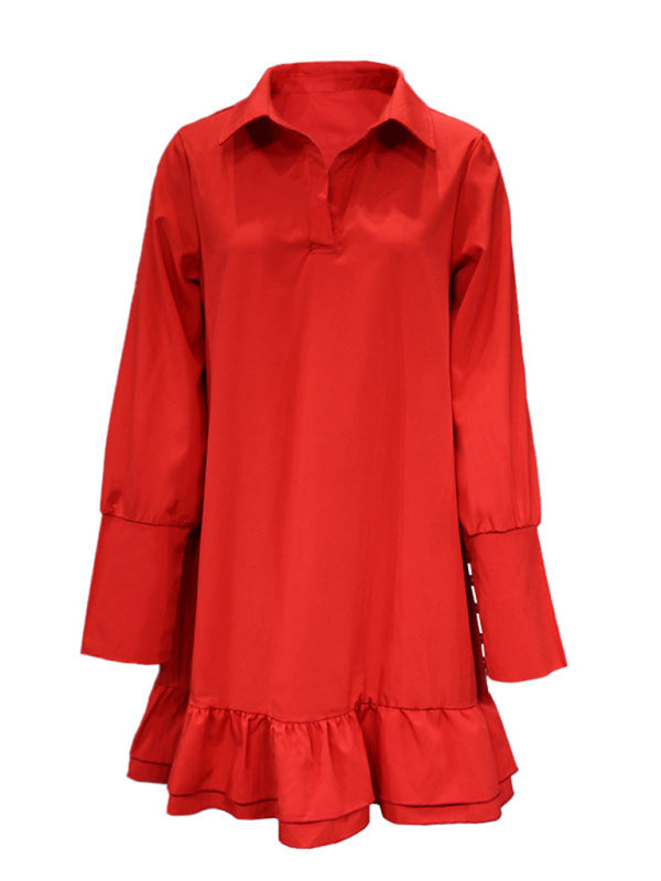 Lockeres, modisches und einfaches einfarbiges Damenkleid