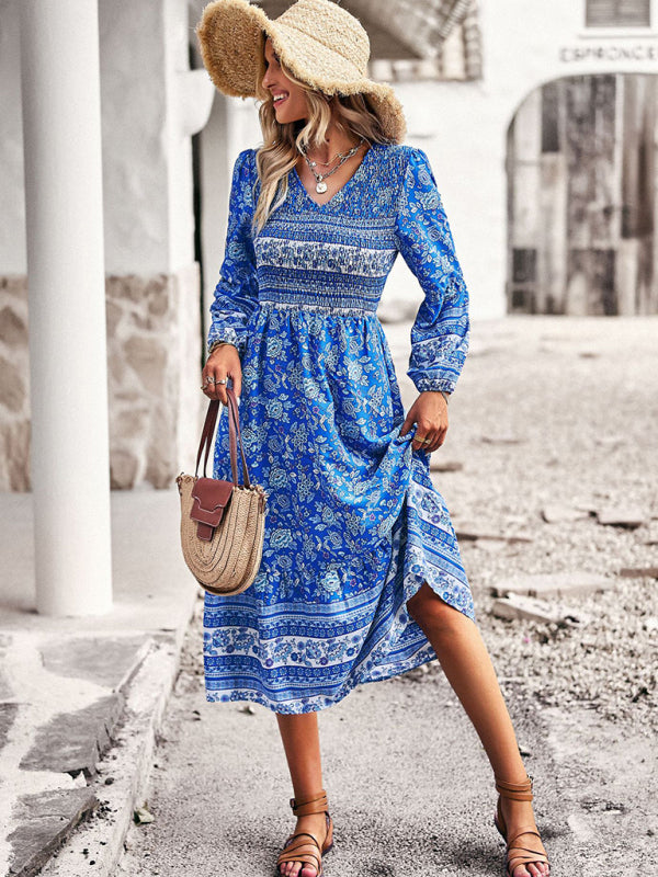 Robe bohème décontractée à col en V pour femmes, nouvelle collection