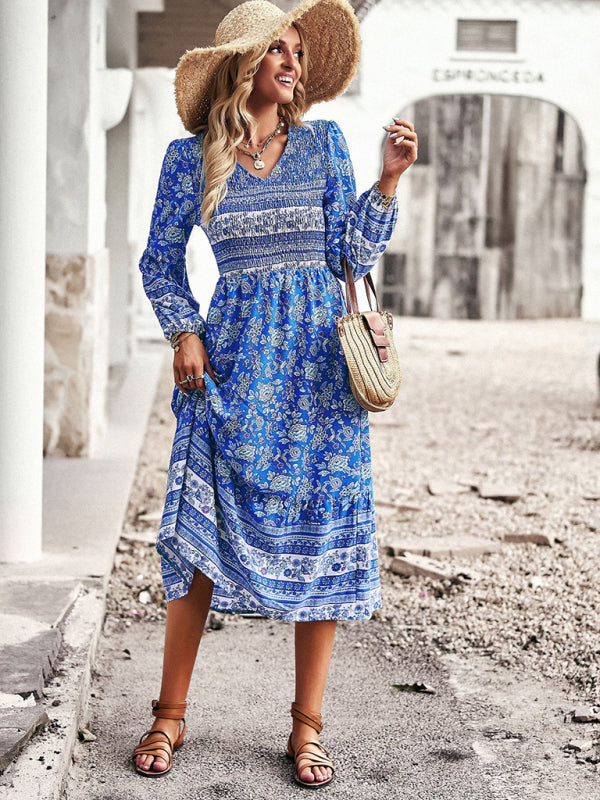 Robe bohème décontractée à col en V pour femmes, nouvelle collection