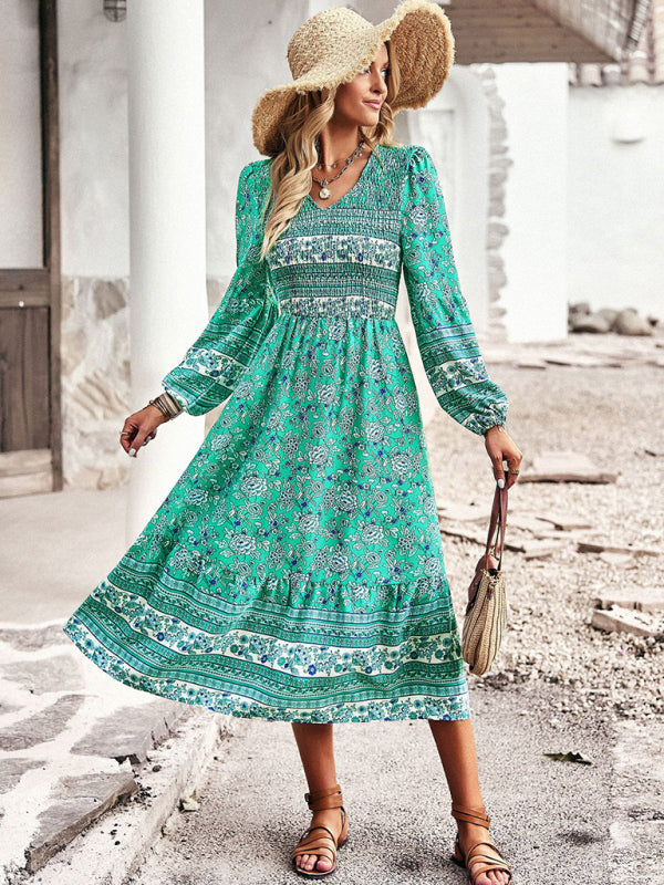 Robe bohème décontractée à col en V pour femmes, nouvelle collection