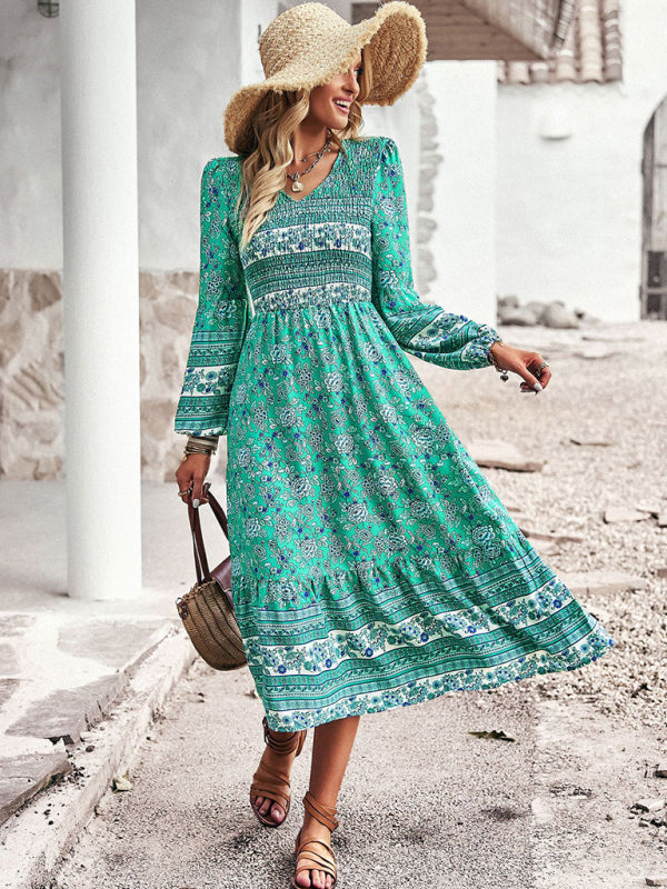 Robe bohème décontractée à col en V pour femmes, nouvelle collection
