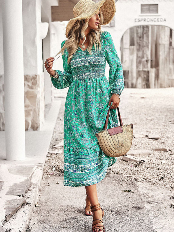 Robe bohème décontractée à col en V pour femmes, nouvelle collection