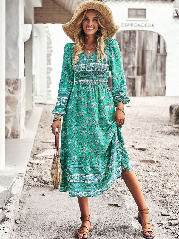 Robe bohème décontractée à col en V pour femmes, nouvelle collection