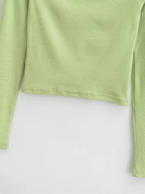 Damen Langarm T-Shirt mit U-Boot-Ausschnitt und Patchwork-Spitze