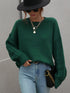 Green long sleeve thick knitted twist rope sweater