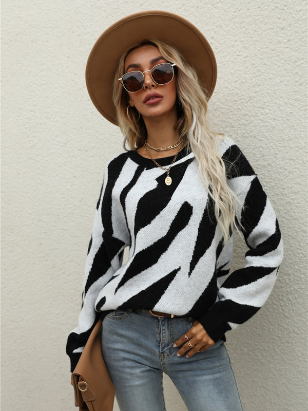 Pull tricoté rayé à la mode pour femmes