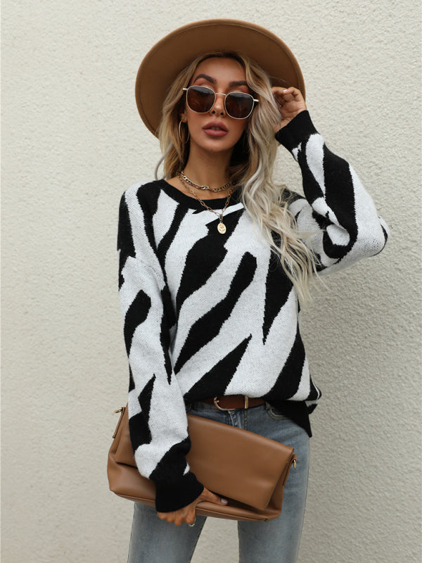 Pull tricoté rayé à la mode pour femmes