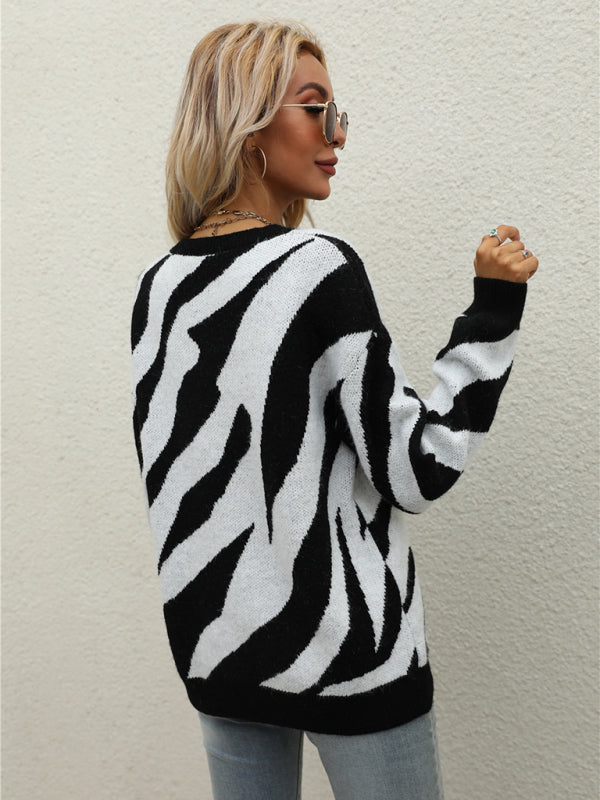 Pull tricoté rayé à la mode pour femmes