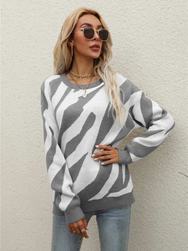 Pull tricoté rayé à la mode pour femmes
