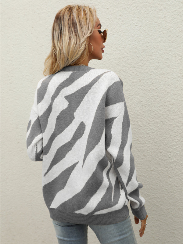 Pull tricoté rayé à la mode pour femmes