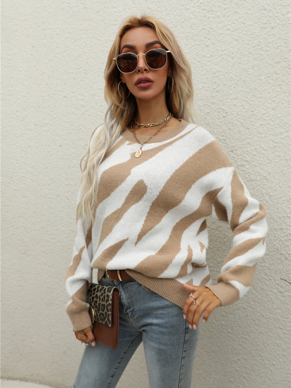 Pull tricoté rayé à la mode pour femmes