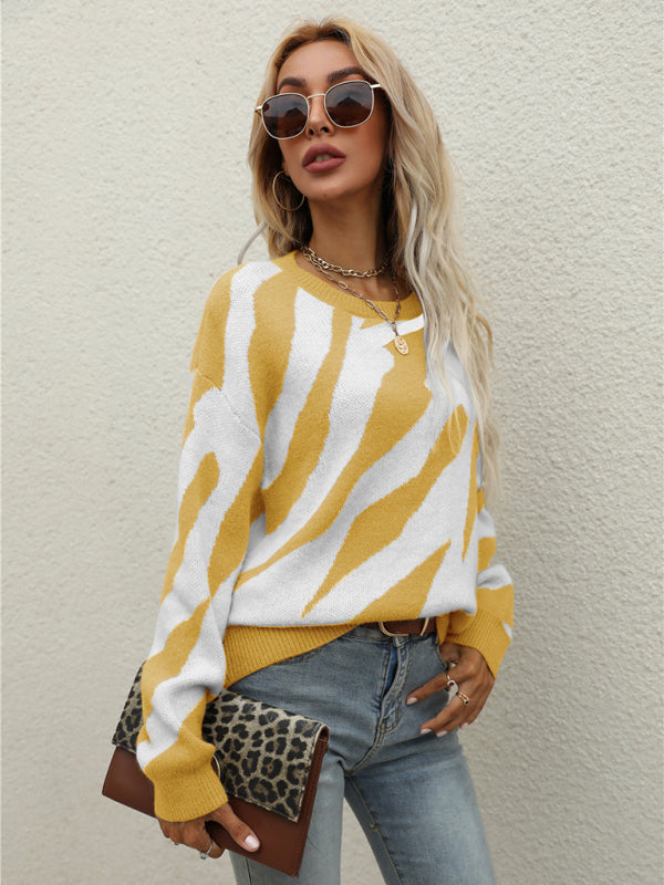 Pull tricoté rayé à la mode pour femmes