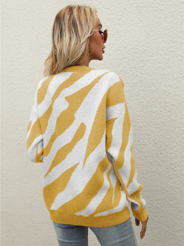Pull tricoté rayé à la mode pour femmes